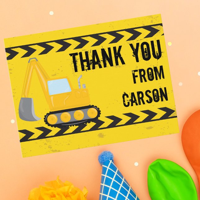 Construction Vehicle Boys Birthday Kids Thank You Postcard (Creator Uploaded)