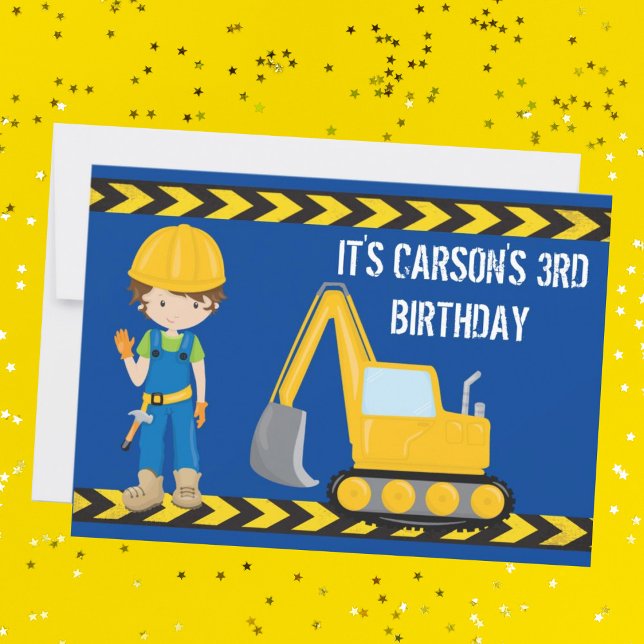 Construction Vehicle Boys Blue Birthday Party Invitation (Creator Uploaded)