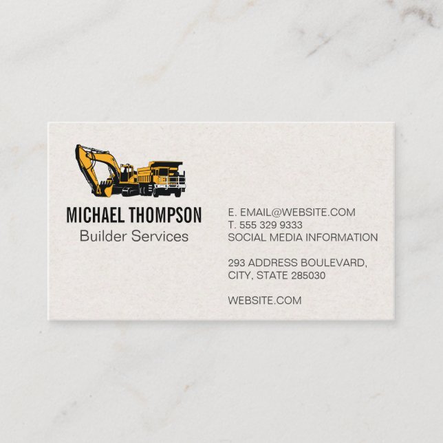 Construction Vehicle | Builder Business Card (Front)