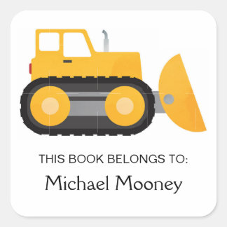 Construction vehicle bulldozer cute kid bookplate square sticker