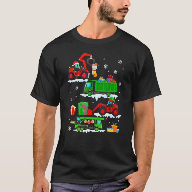 Construction Vehicle Christmas Red Trucks Winter B T-Shirt (Front)
