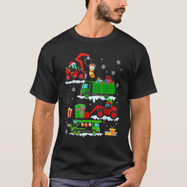 Construction Vehicle Christmas Red Trucks Winter B T-Shirt (Front)