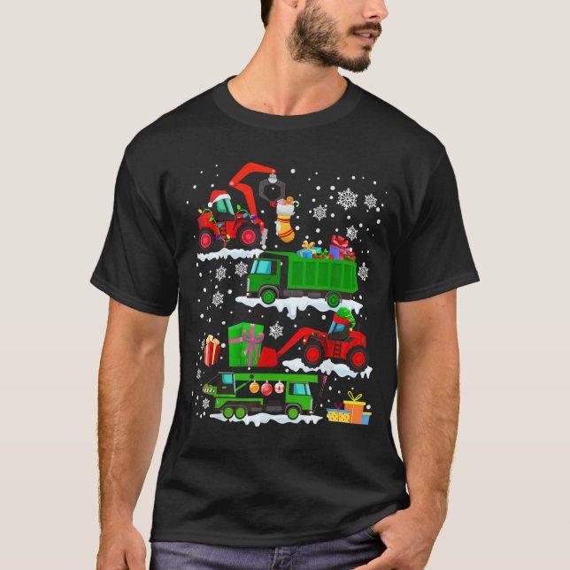 Construction Vehicle Christmas Red Trucks Winter T-Shirt (Front)