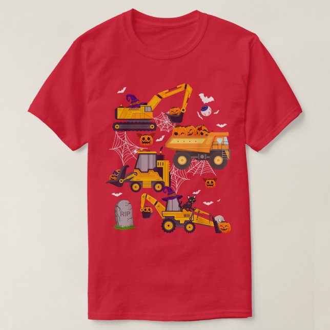 Construction Vehicle Crane Truck Pumpkin Halloween T-Shirt (Design Front)