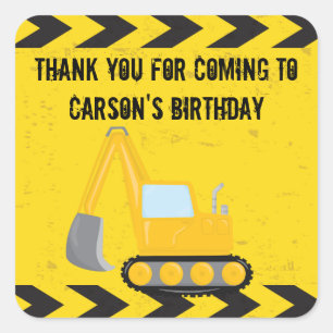 Construction Vehicle Custom Kids Birthday Party Square Sticker