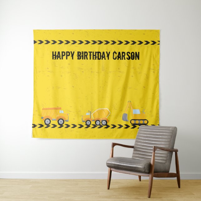 Construction Vehicle Custom Kids Birthday Party Tapestry (In Situ (Horizontal))