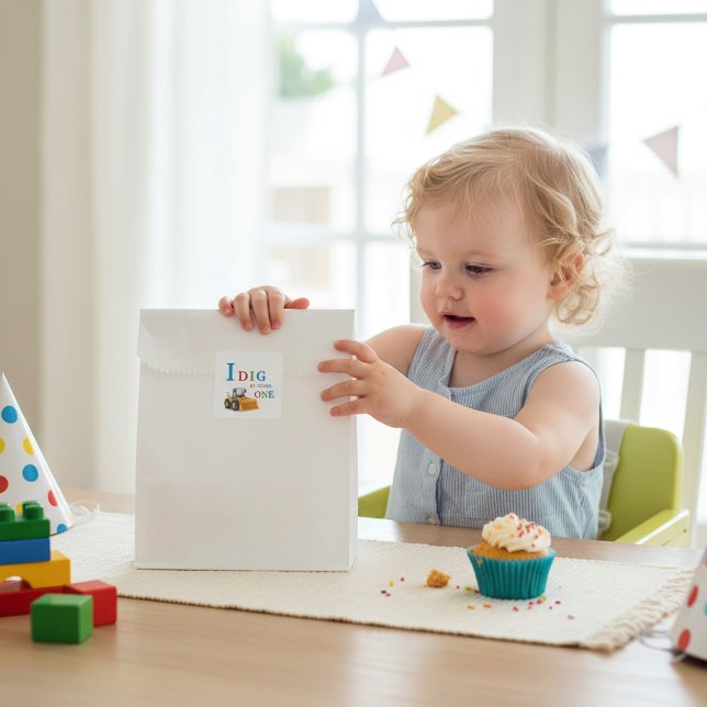 Construction Vehicle Digging Being One Birthday  Square Sticker (Creator Uploaded)