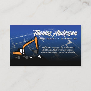 Construction Vehicle Digging   Blueprints Business Card