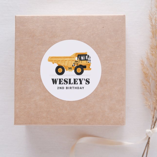 Construction Vehicle Dump Truck Birthday Party Classic Round Sticker (Creator Uploaded)