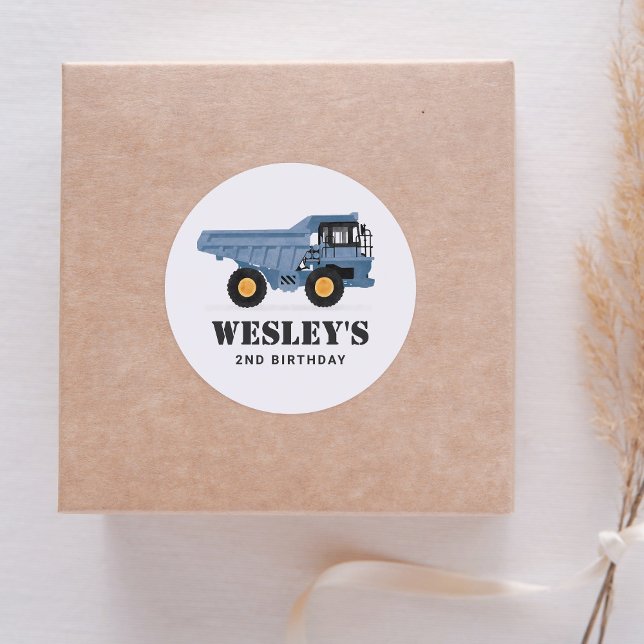 Construction Vehicle Dump Truck Birthday Party Classic Round Sticker (Creator Uploaded)