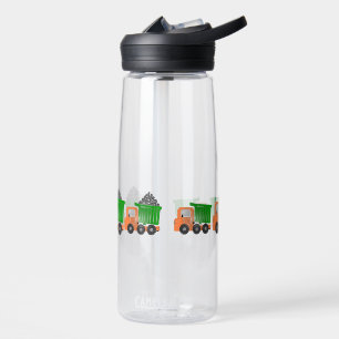 Construction Vehicle Dump Truck Orange Green Water Bottle