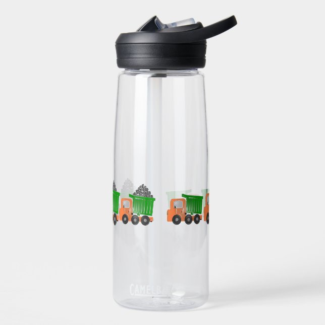 Construction Vehicle Dump Truck Orange Green Water Bottle (Left)