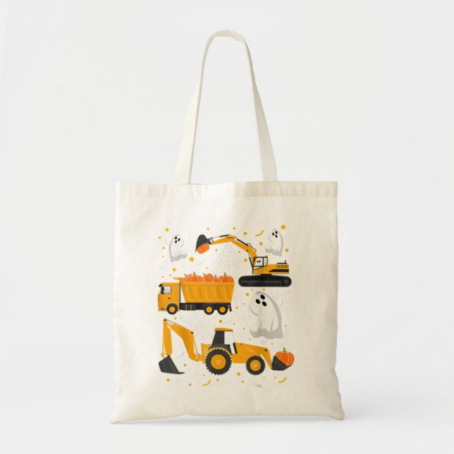 Construction Vehicle Halloween Crane Truck Pumpkin Tote Bag (Front)