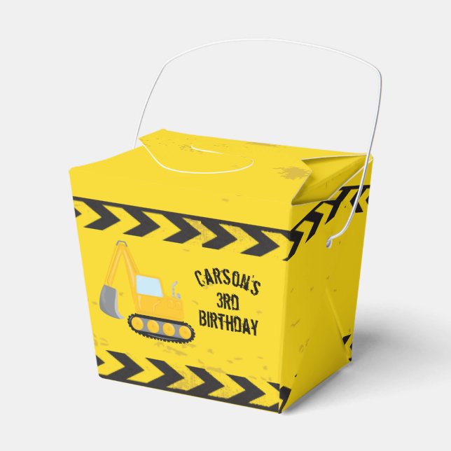 Construction Vehicle Kids Yellow Birthday Party Favour Box (Front Side)