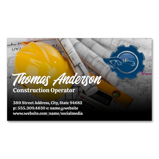 Construction Vehicle Logo | Blueprints Magnetic Business Card (Front)