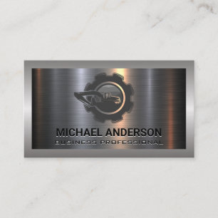 Construction Vehicle Logo   Metallic Industrial Business Card
