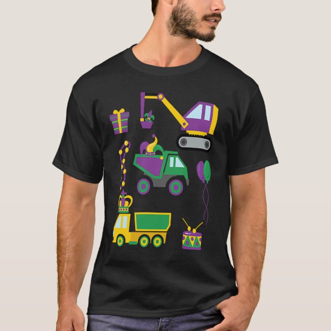 Construction Vehicle Mardi Gras Toddlers Boys T-Shirt (Front)