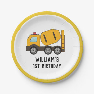 Construction Vehicle Mixer Truck Birthday Paper Plate