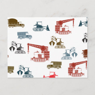 Construction Vehicle Pattern Postcard