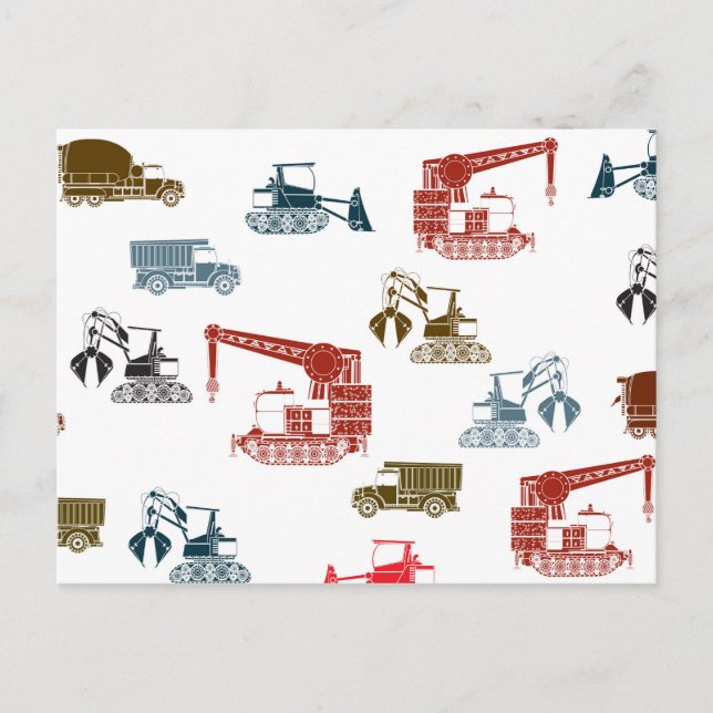 Construction Vehicle Pattern Postcard (Front)