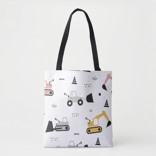 Construction Vehicle Pattern Tote Bag (Front)