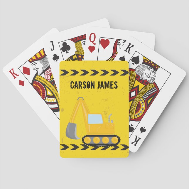 Construction Vehicle Personalised Yellow Kids Playing Cards (Back)