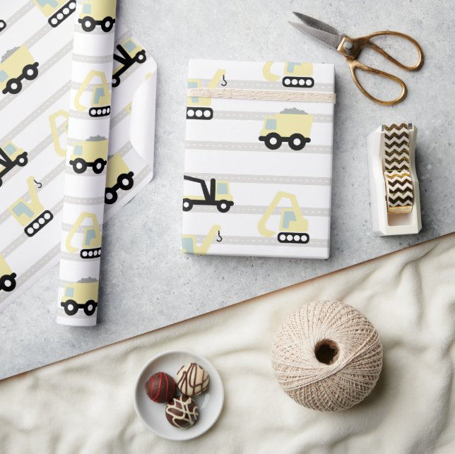 Construction Vehicle & Road Pattern Wrapping Paper (Crafts)