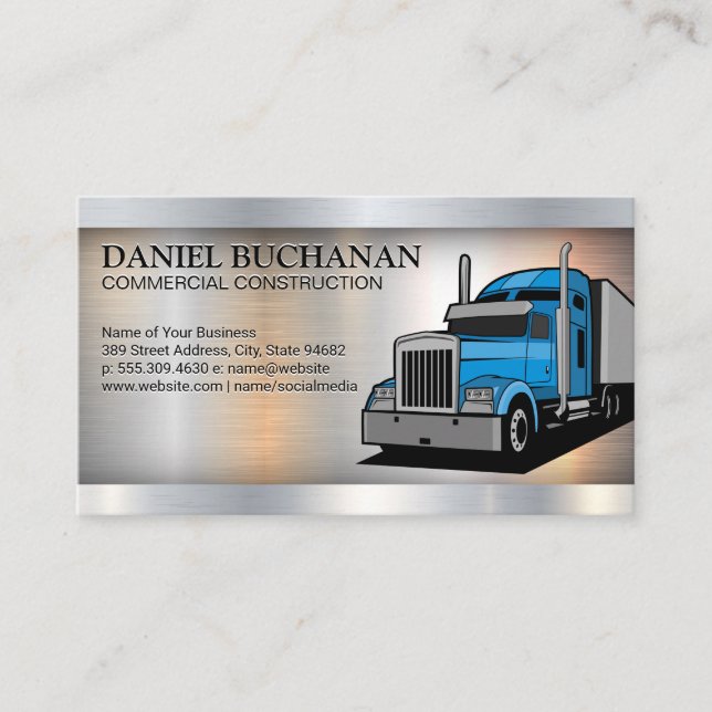 Construction Vehicle | Semi Truck | Metallic Business Card (Front)