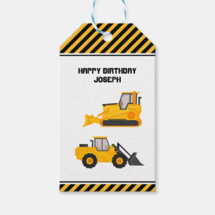 Construction Vehicle Trucks Gold Birthday Gift Tags