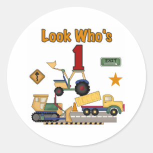 Construction Vehicles 1st Birthday Classic Round Sticker