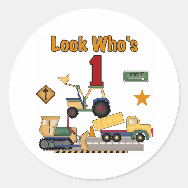 Construction Vehicles 1st Birthday Classic Round Sticker (Front)
