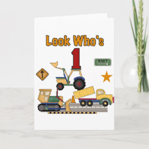 Construction Vehicles 1st Birthday Tshirts Card