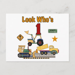 Construction Vehicles 1st Birthday Tshirts Postcard
