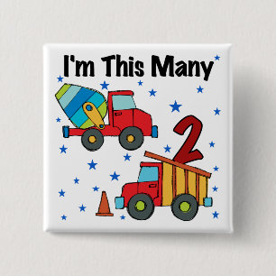 Construction Vehicles 2nd Birthday Gifts 15 Cm Square Badge