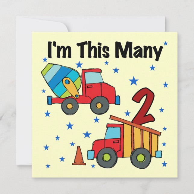 Construction Vehicles 2nd Birthday Gifts Card (Front)