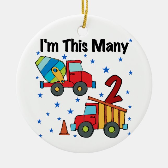 Construction Vehicles 2nd Birthday Gifts Ceramic Tree Decoration (Front)