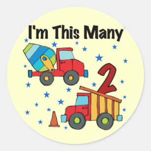 Construction Vehicles 2nd Birthday Gifts Classic Round Sticker