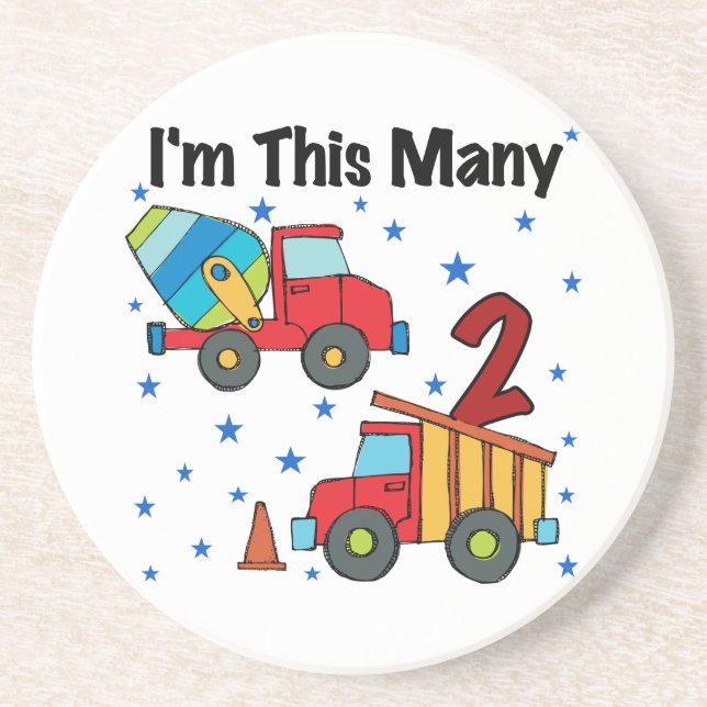 Construction Vehicles 2nd Birthday Gifts Coaster (Front)