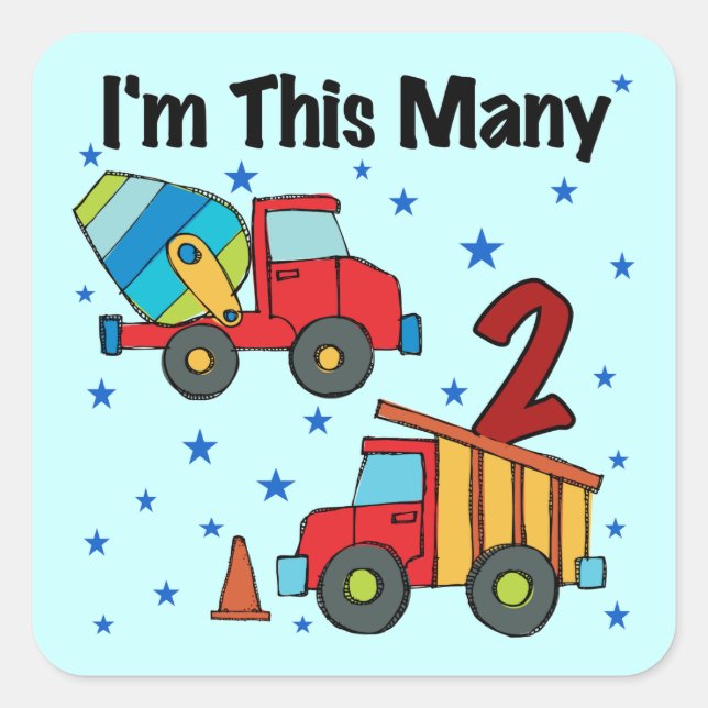 Construction Vehicles 2nd Birthday Gifts Square Sticker (Front)