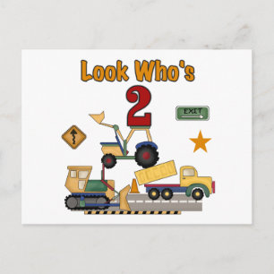 Construction Vehicles 2nd Birthday Postcard