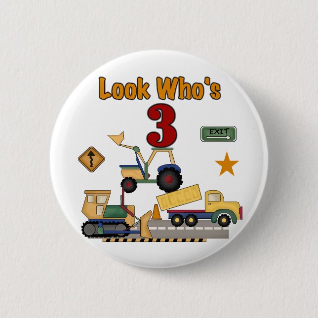 Construction Vehicles 3rd Birthday Tshirts 6 Cm Round Badge (Front)
