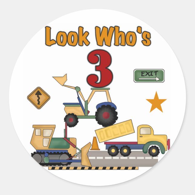 Construction Vehicles 3rd Birthday Tshirts Classic Round Sticker (Front)
