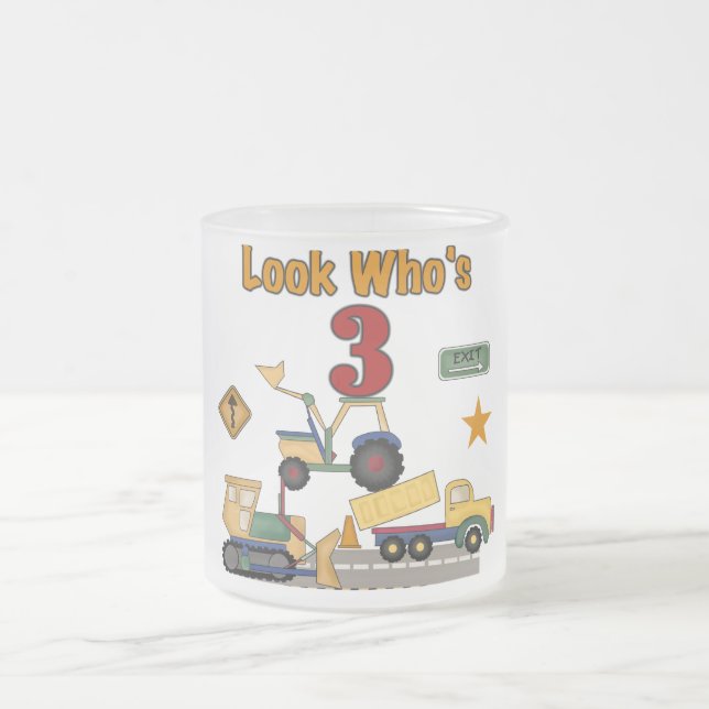 Construction Vehicles 3rd Birthday Tshirts Frosted Glass Coffee Mug (Center)