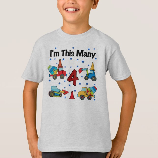 Construction Vehicles 4th Birthday T-shirts (Front)