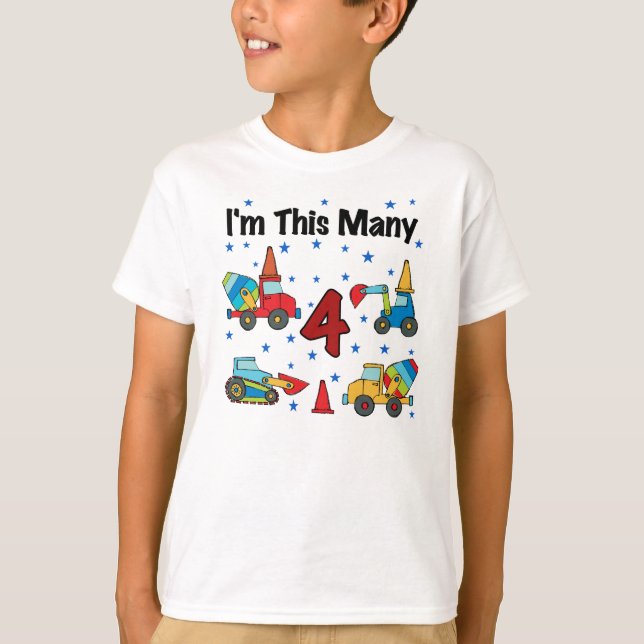 Construction Vehicles 4th Birthday T-shirts (Front)