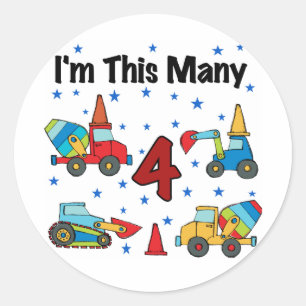 Construction Vehicles 4th Birthday T-shirts Classic Round Sticker
