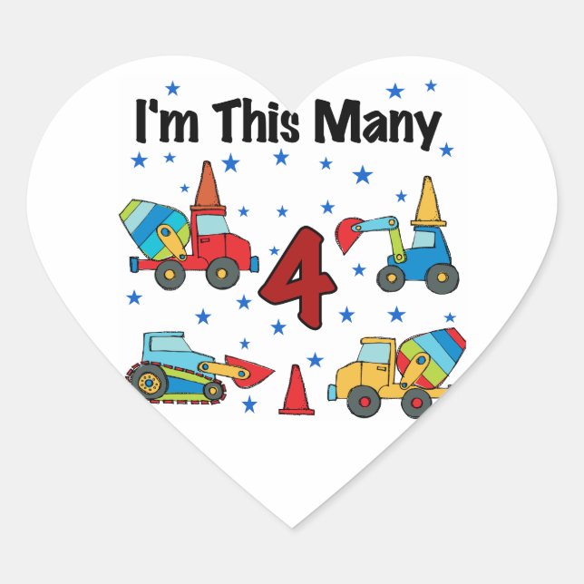 Construction Vehicles 4th Birthday T-shirts Heart Sticker (Front)
