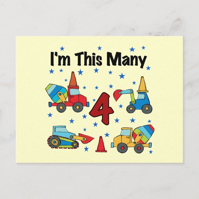 Construction Vehicles 4th Birthday T-shirts Postcard (Front)