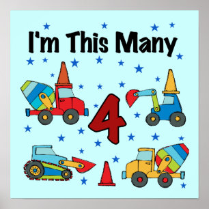 Construction Vehicles 4th Birthday T-shirts Poster