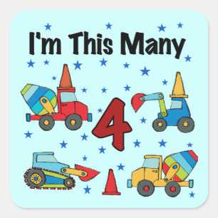 Construction Vehicles 4th Birthday T-shirts Square Sticker
